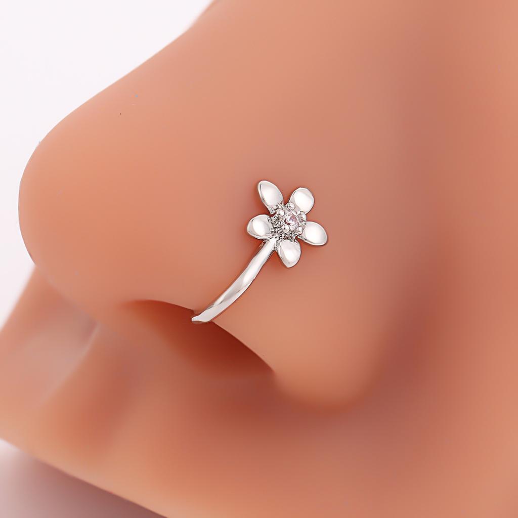 Fashion Puncture-Free Nose Ring Flower Korean Sweet Flower U-Shaped Nose Clip Cute Versatile Personality Inlaid Zircon Nose Accessories