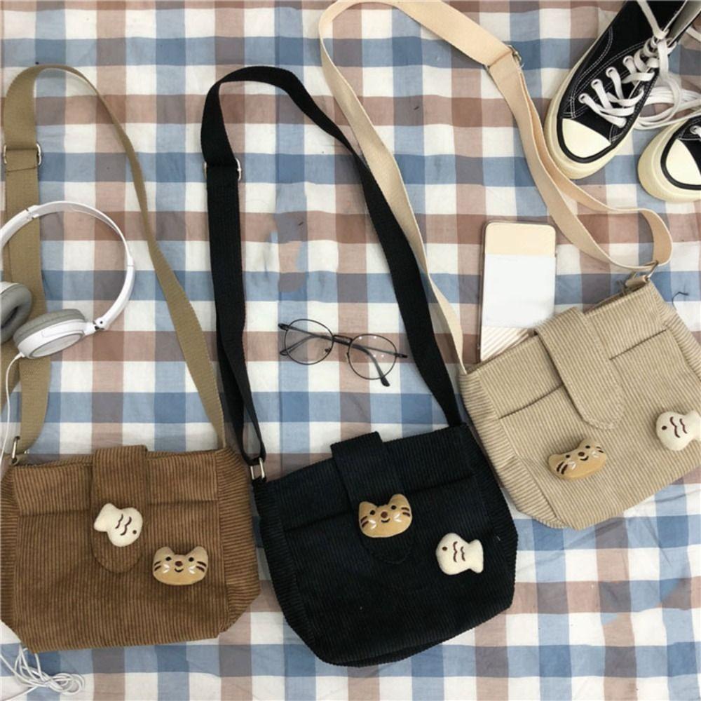 Retro Corduroy Crossbody Bag Large Capacity Velvet Shoulder Bag Portable Mini Corduroy Bag  Women