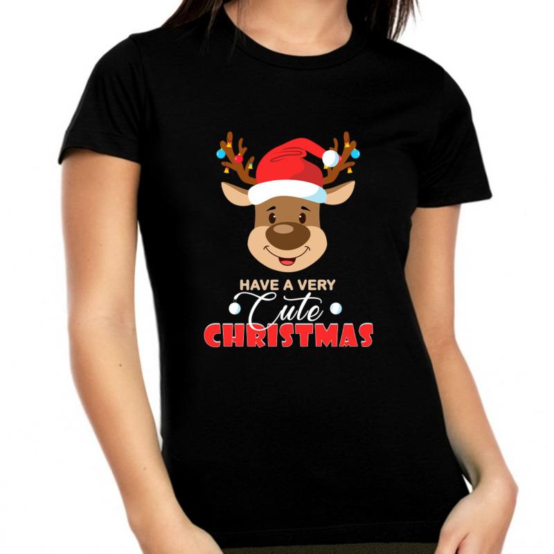 Cute Plus Size Christmas Pajamas For Women Plus Men T Soft Crewneck Tee Black Summer Clothing