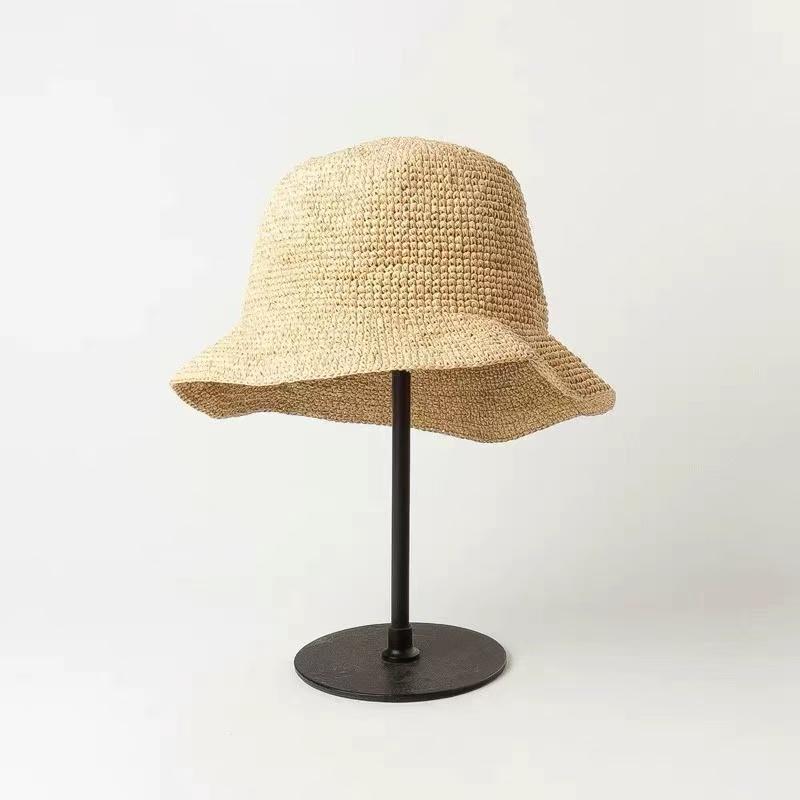 Sommer Hochwertige Natürliche Raffia Sonnenhüte Damen Vielseitige Strandkappe Kurzer Schirm Handgeflochtener Strohhut Lässiger Einfacher Fischerhut 56-58cm beige