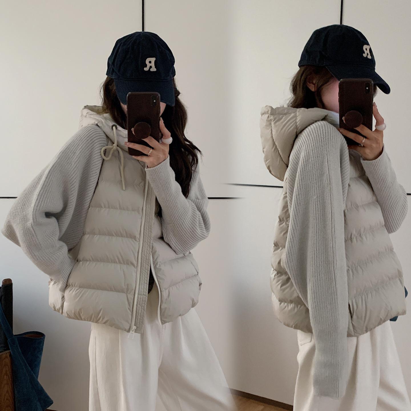 

Women s New Knitted Hooded Cold Lightweight Thickened Padded Fluffy Warm Loose High-quality Fabric Casual Sports Cotton Clothing M серый