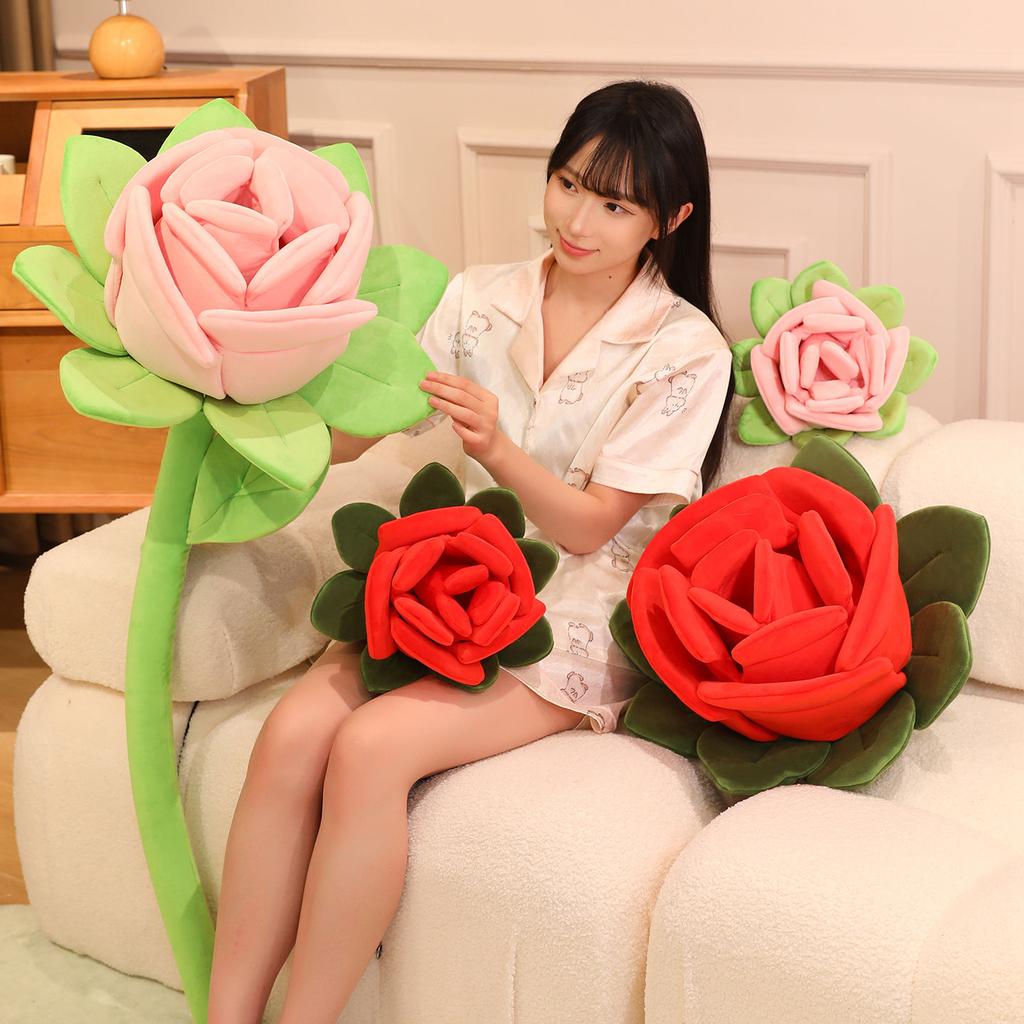 40110Cm Simulation Rose Flower Plush Doll Pillow Pink Red Strip Flower Plush Toy Home Decor Valentine'S Day Gift For Girlfriend