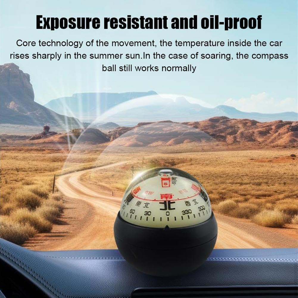 

Dashboard Compass Ball with Double Dials for Cars Boats, Car Compass, Vehicle Compass Ball, Dash Mount Auto Interior Accessories for Navigation Normal Version