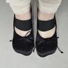 Fashion Black Satin Bow Decoration Pumps Women Elegant Square Toe Chunky Heel Mary Jane Shoes Cozy Shallow Dress Shoes Zapatos De Mujer