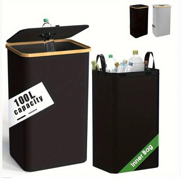 Foldable and Detachable Storage Basket with Eco-friendly Bamboo Lid
