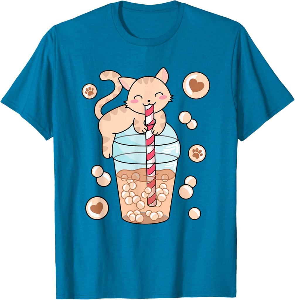 Cute Cat Drinking Bubble Tea Boba Milk Tea Graphic Tee Kawaii Kitten Lover Shirt