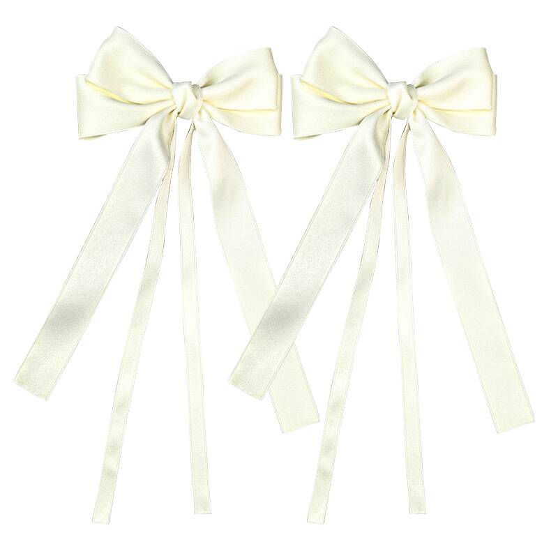 Vintage Solid Color Ribbon Double Bowknot Clip Pin For Women Girls Korean Big Bow Long Tassel Barrettes Hair Accessories