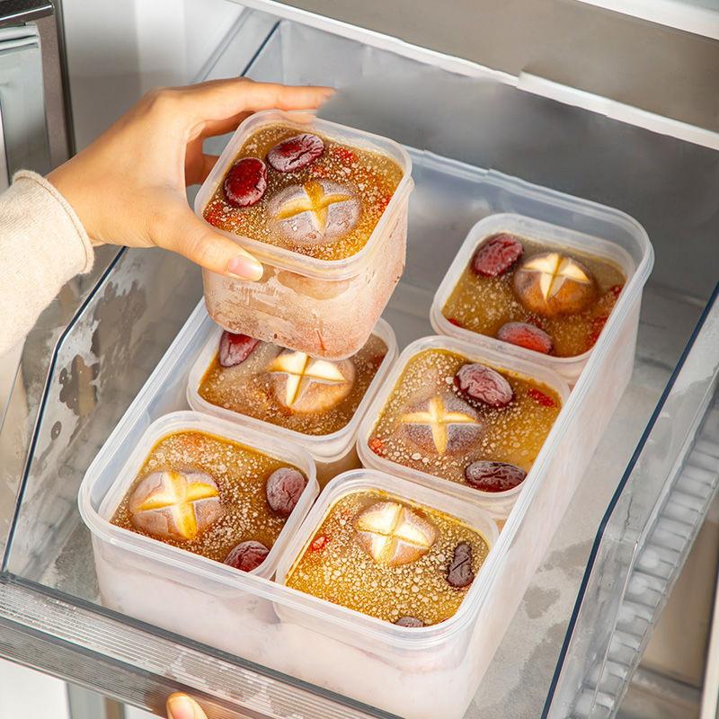 Crisper 6 Grids Refrigerator Storage Box Divided With Scale Frozen Soup Box Trasparent Sealed Fresh-Keeping Box Spices