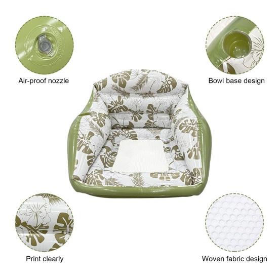 Inflatable Pool Lounge Chair with Cup Holder Tropical Leaf Print Blow-Up Water