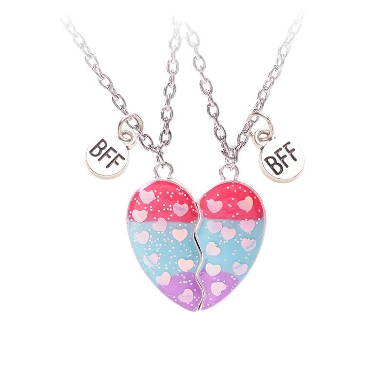 Korean Style BFF Heart Magnetic Necklace - Cartoon Pendant Sweet Birthday Gift