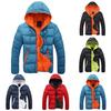Autumn Winter Men Color Block Zipper Warm Cotton Coat Casual Hooded Down Jacket