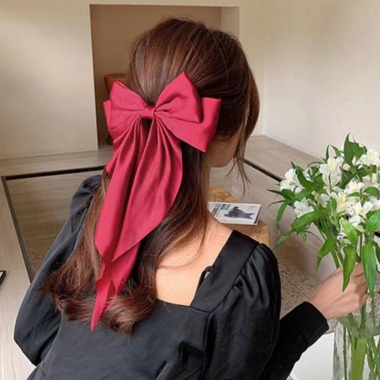 Hairpin Bow Theme Chiffon Long Ribbon Hair Clip Bright Color Lightweight Back Head Hair Claw Hair Accessories