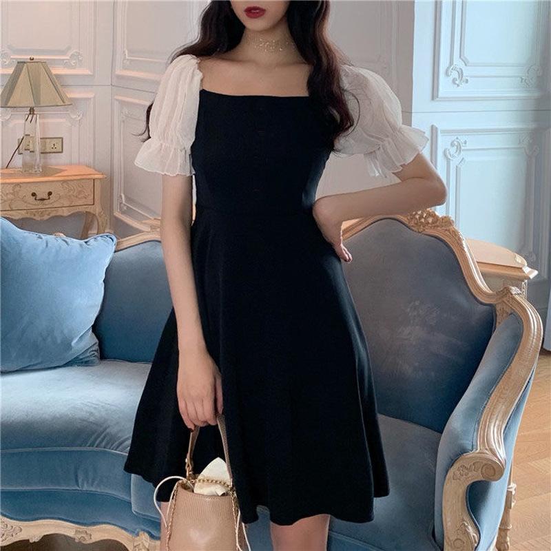 Design Sense Waist Skinny Dress Women's Summer French Hepburn Style Fashion A-shaped Dress High-end Medium and Long Dress