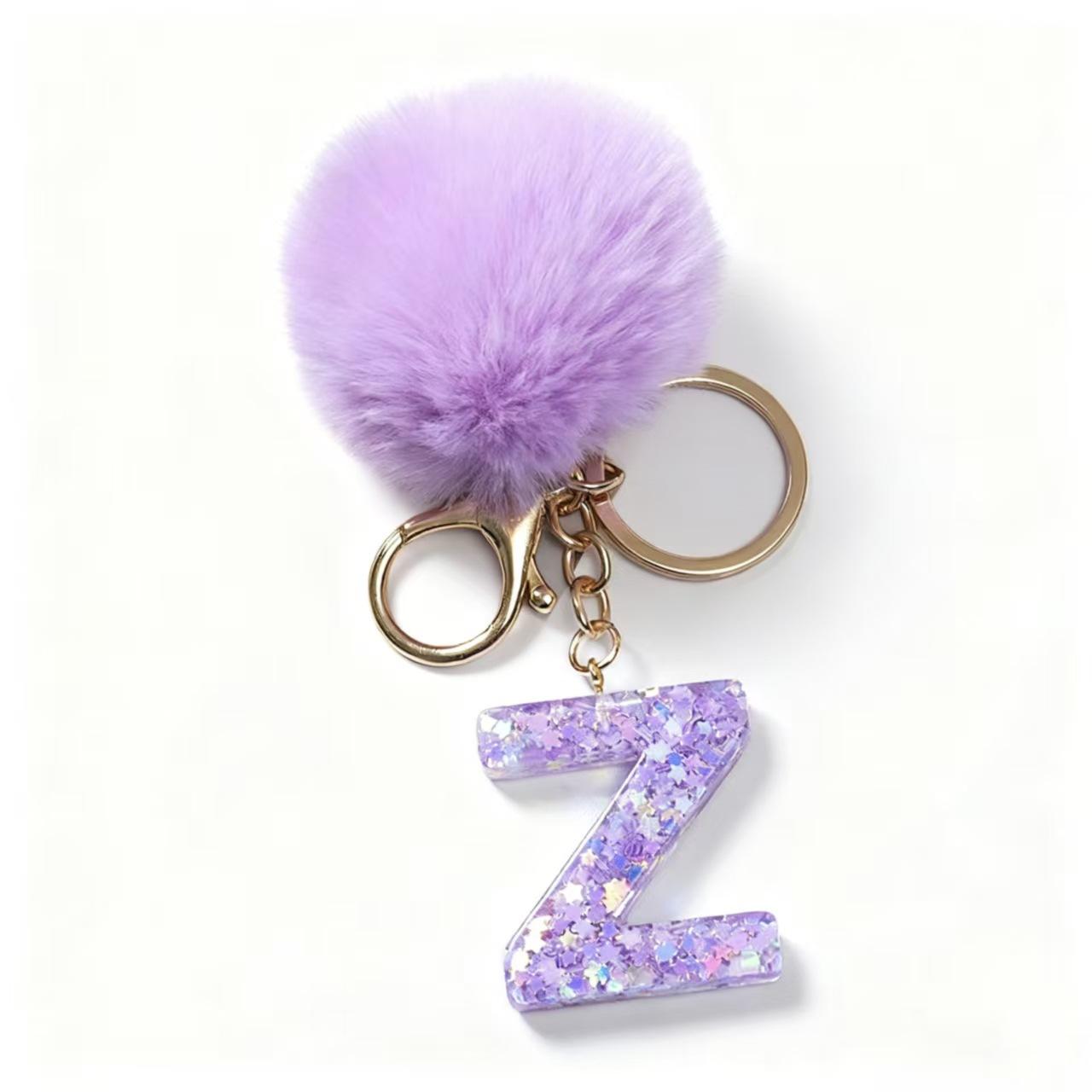 

Purple Pom-Pom Resin 26-Letter Pendant Keychain Classic Retro Backpack Accessory Practical Durable Gift For Girlfriend And Bestie Z