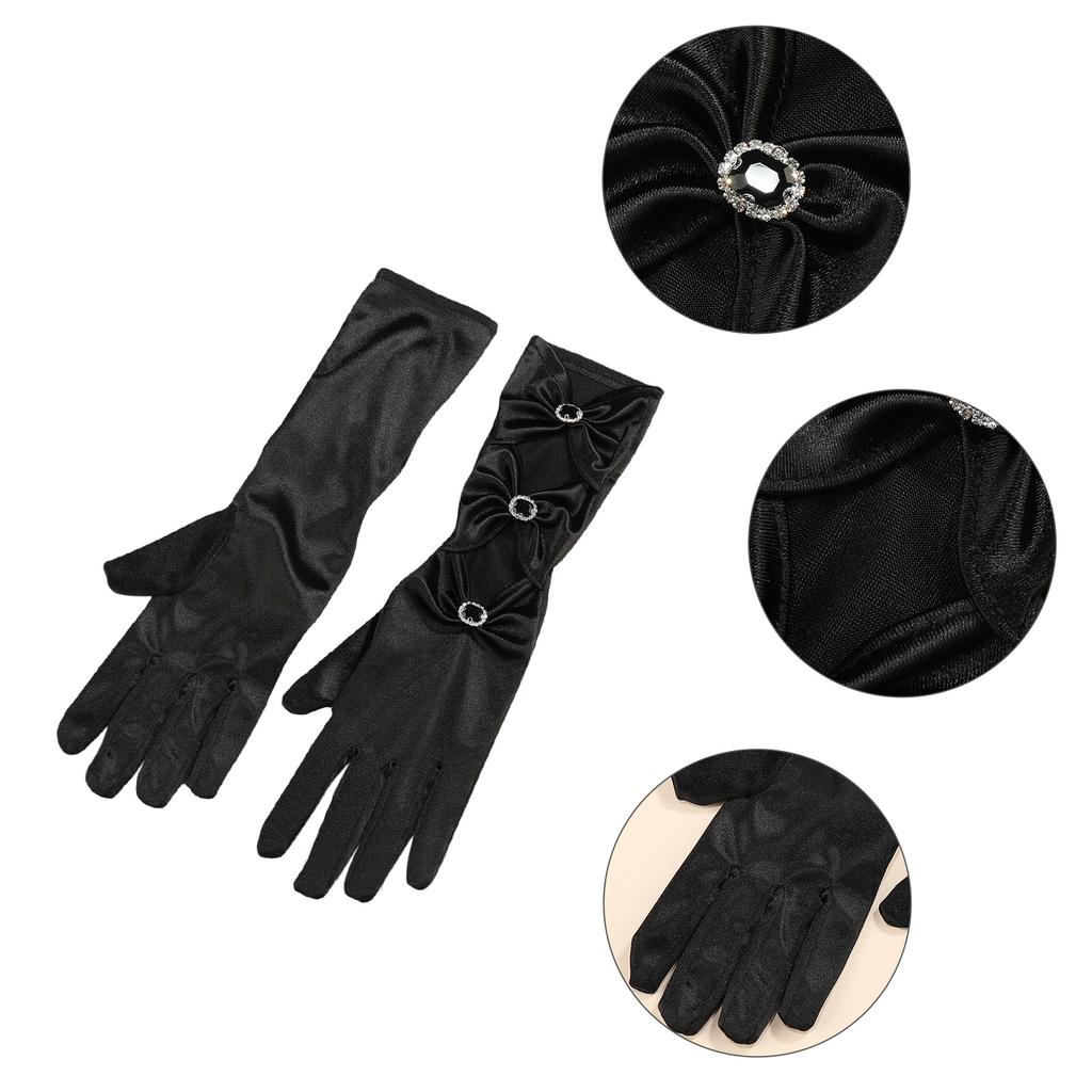 Black Diamonds Long Gloves for Women Sexy Party Gloves Ceremonial Gloves Mid Length Satins Gloves Evening Dance Gloves