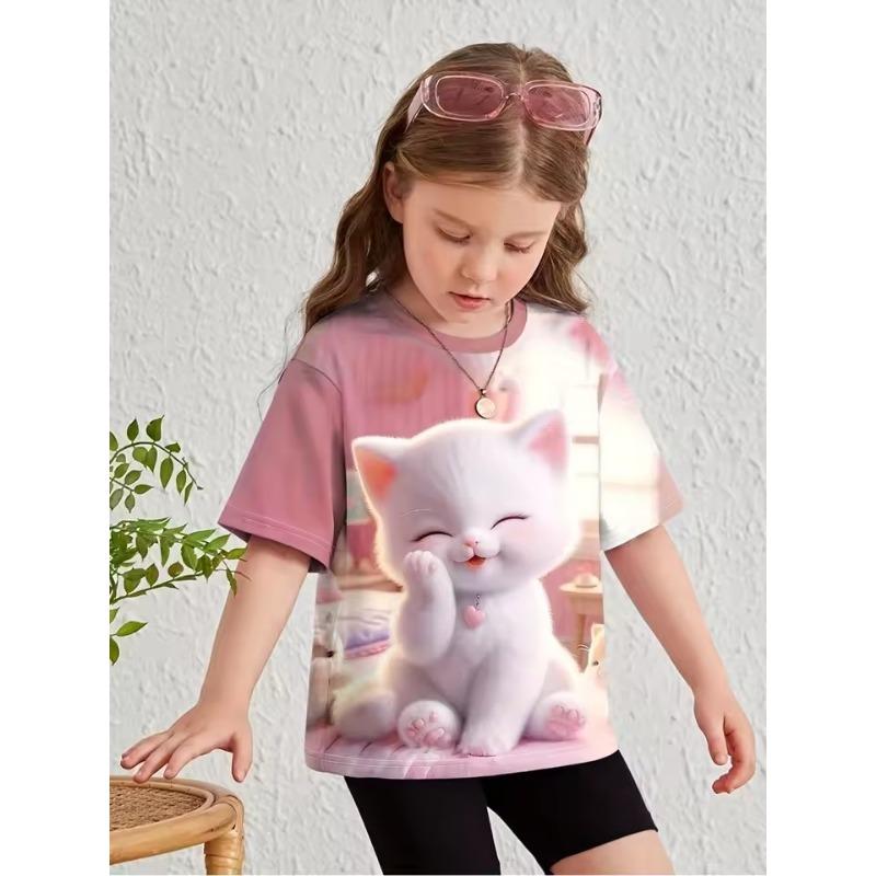 Childrens Clothing Girl Clothes Short Sleeve Girl T-Shirt Cartoon Animals 3D Print Casual O-Neck Girl Top Tee Kids Summer Clothes