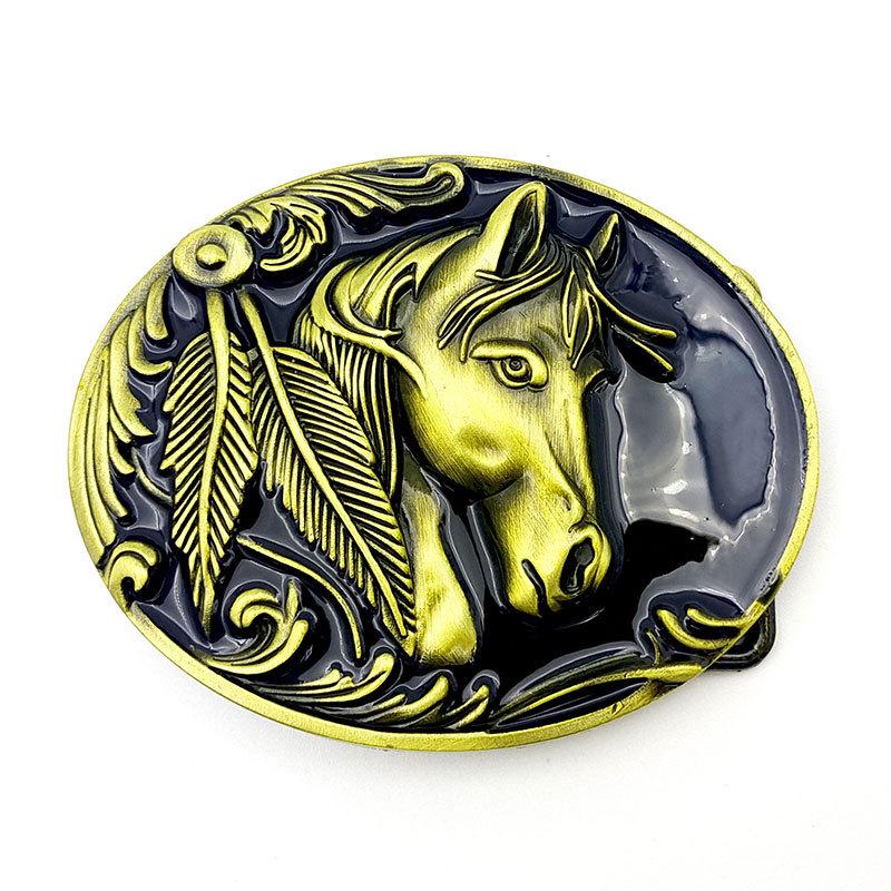 Western Black Glaze Gold Horse Head Oval Belt Buckle - Hot Selling!