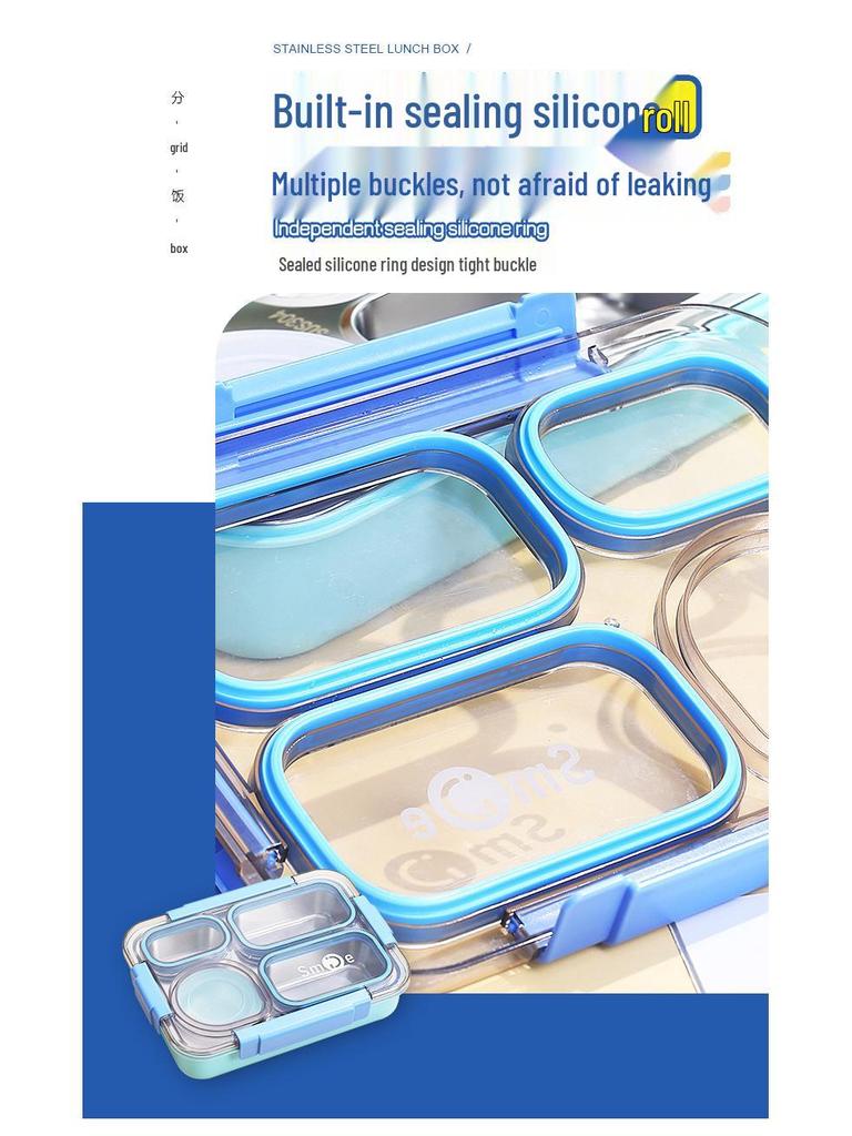 4-Compartment Stainless Steel Lunch Box with Portable Insulated Soup Cup, Microwaveable Bento Box for Office Workers.