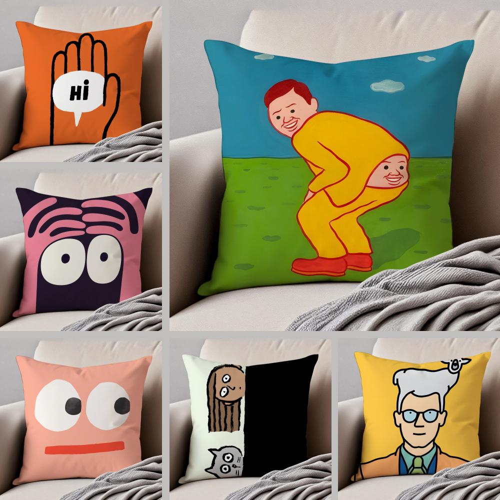 Minimal Witty French Art JJean Jullien Cushion Cover Throw Pillow Cover Hidden Button Durable Polyester Chair Cushion