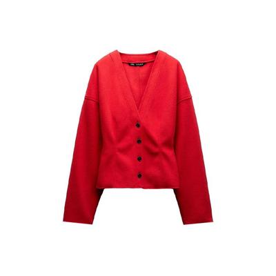 Versatile Solid Color V-Neck Single-Breasted Jacket Women Jackets Red 1255795-600