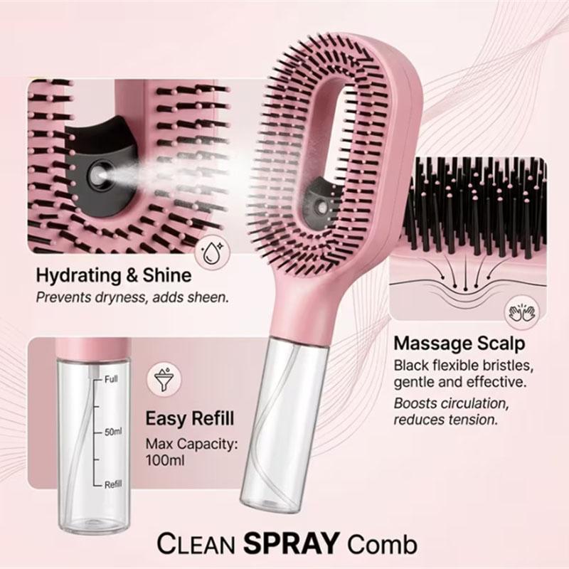 BEPAN Peigne Spray Coiffant 2 en 1 Brosse à Cheveux Portable avec Vaporisateur d'Eau Brosse Démêlante Antistatique Utilisation Double Humide et Sec Outil de Coiffage