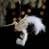 Yousheng Glitter Rhinestone Hummingbird Ornament White Feather Flying Hummingbird Christmas Tree Hanging Ornament for Home Holiday Party Decor