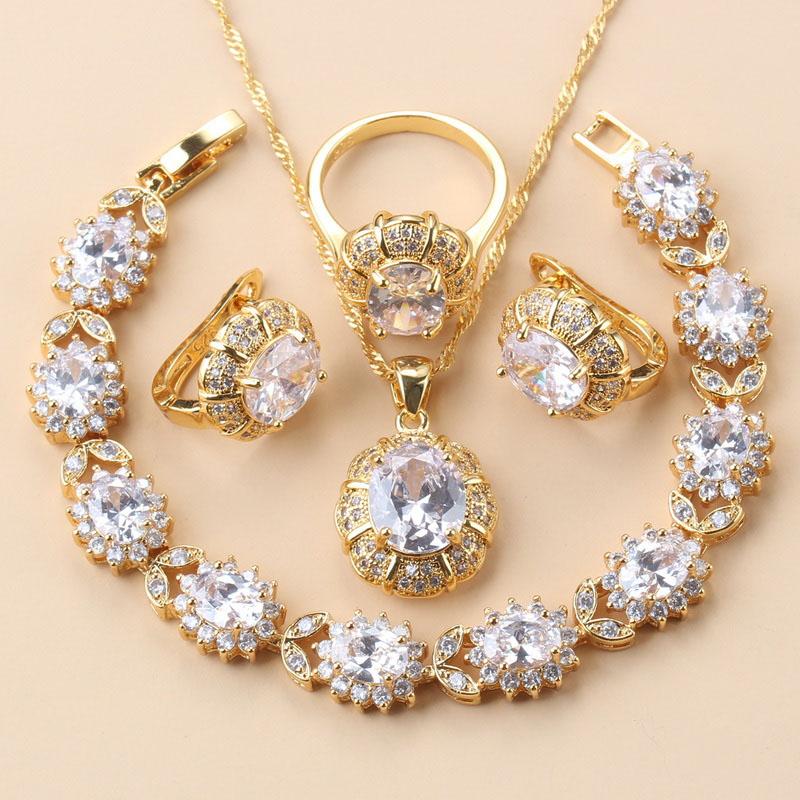 Dubai Luxurious  Gold Plated Zircon Jewelry Sets With  Mark Clip Earrings And Necklace Bridal Costume For Women Gift Box