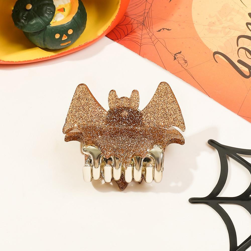 Zinc Zinc Alloy Shiny Acrylic Shark Clip Dazzling Colors Bat Wings Hair Claw Halloween Bat Hair Claw  Women