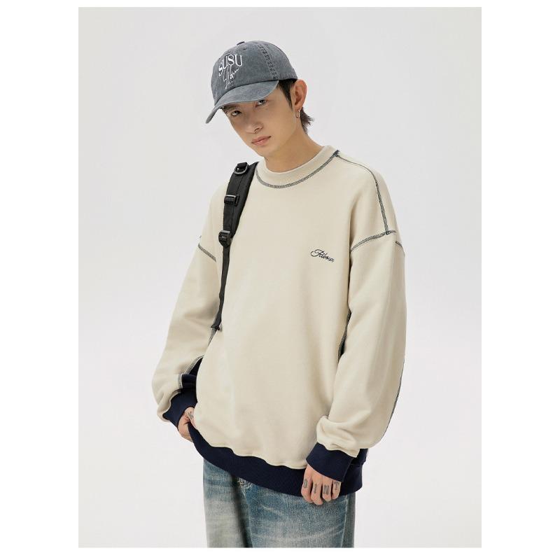 Lässiges Vintage Herren-Sweatshirt mit kontrastfarbenen Flicken, langen Ärmeln und Rundhalsausschnitt