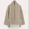 2023 Autumn/Winter Women's European and American Fashion Thick Woolen Coat with Tassel Scarf