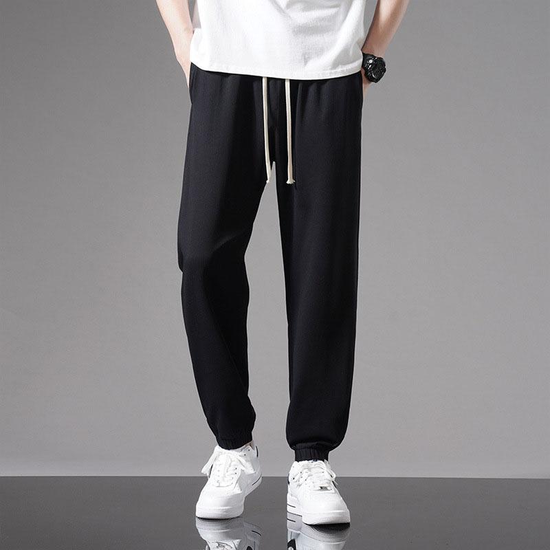 

Летние мужские спортивные штаны, корейская мода, спортивная одежда, широкие прямые спортивные штаны со шнурком, повседневные свободные брюки из хлопка XS чёрный