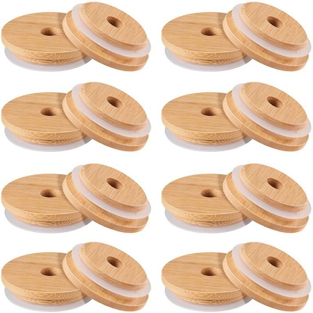 Straw Lid With Glass Hole Bamboo Wood Lids Mason Jar Lids Cup Covers