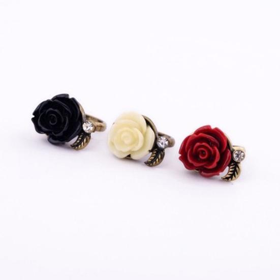 Ring Rose Leaf Elegant Vintage Women Rhinestone Ring for Dating