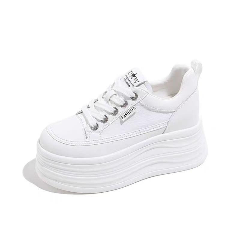 Leather Thick soled Women's Shoes Spring and Autumn New Breathable Sports Shoes 8cm Height Boosting Flat Shoes