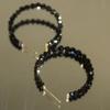 Light luxury C-shape Black Crystal Hoop Earrings Large Circle Geometric Earrings Women Elegant Jewelry Gifts