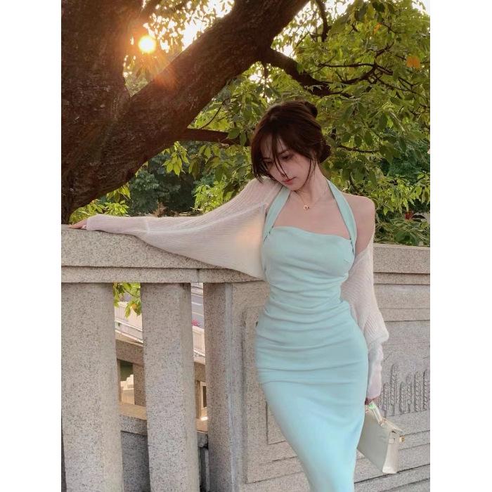 

Elegant Goddess Style Halter Backless Dress - Summer 2026 Collection Double Extra Large зелёный