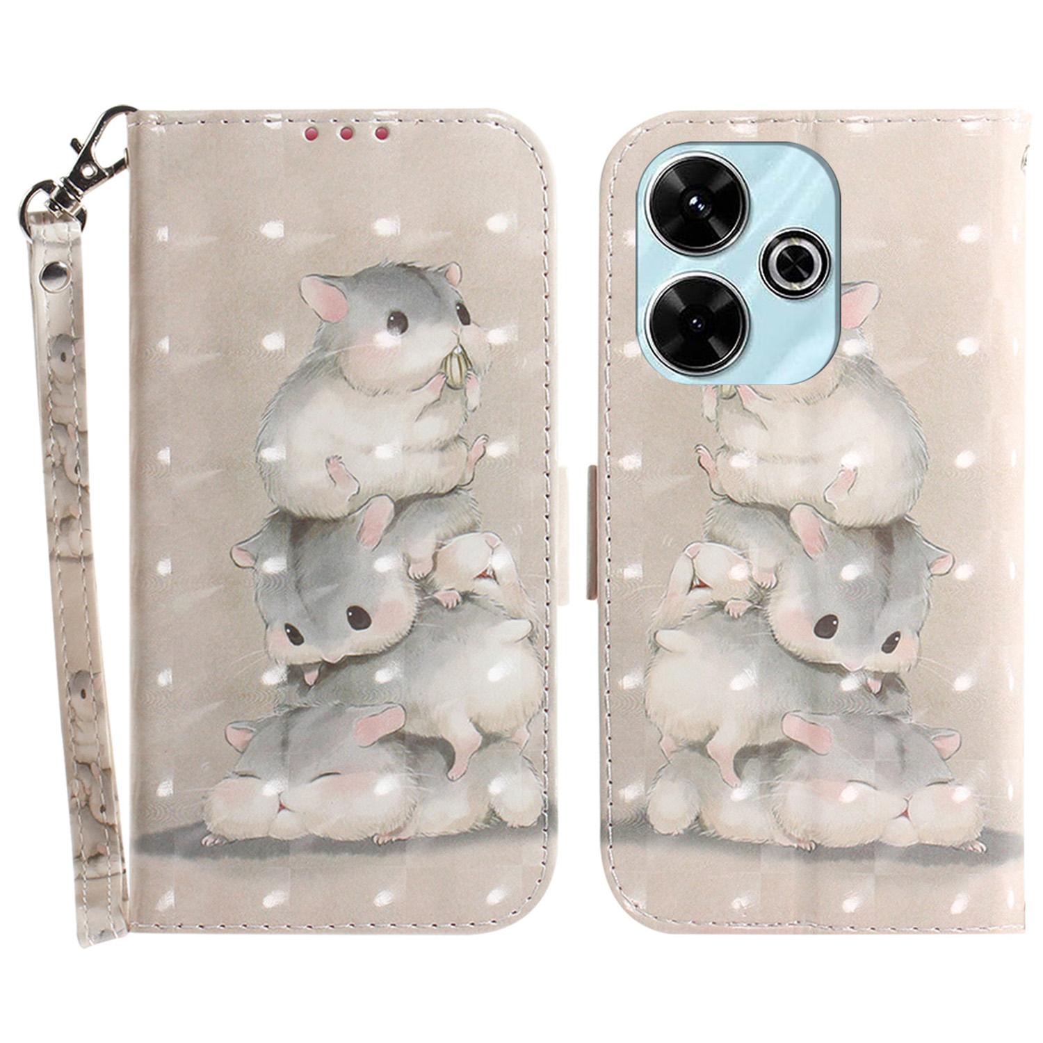 

For Xiaomi Redmi 13 5G/13 4G/Poco M6 4G Case Stylish Pattern Leather Wallet Stand Phone Cover Stacking Squirrels