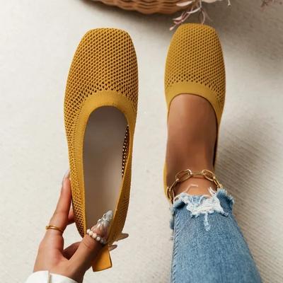 Buty damskie moda dzianinowa siateczka oddychające damskie mokasyny komfort kwadratowe Toe Casual mieszkania Zapatos De Mujer 2024