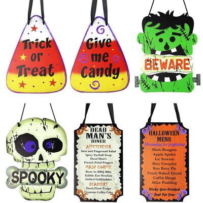 Дерев'яна табличка на двері на Хелловін, прикраси, цукерка, череп, підвіска на вікно, кімнатний підвіс, святкова прикраса на двері