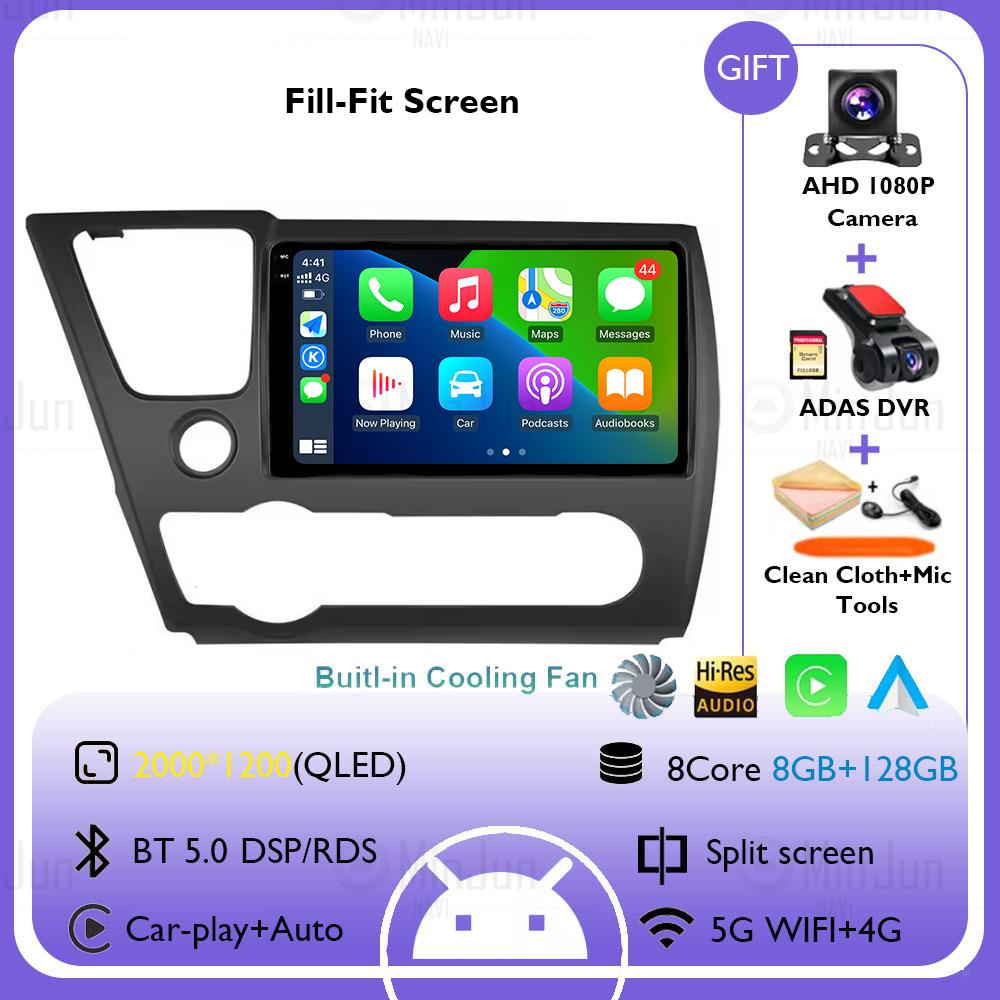 Wireless CarPlay Auto Multimedia GPS for Honda Civic 9th 2013 2014 2015 2016 2017 2018 2019 Android 14 Car Radio Head Unit