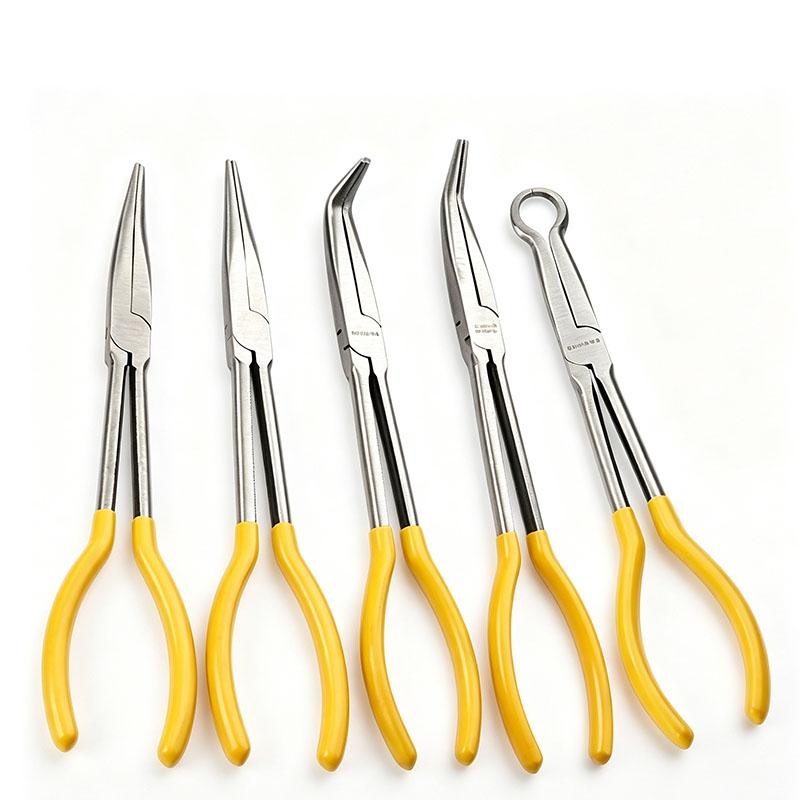 3/5Pcs Extra Long Nose Pliers Set, 11 Inch Straight & Bent Tip Mechanic Spanner & Clip Removal Tools for Car Repair