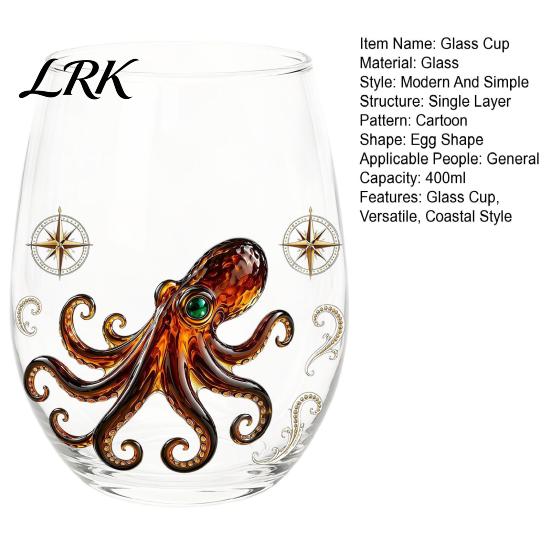 Küstendesign Tumbler Handgefertigter Glasbecher, Einzigartiger Aufdruck mit Meerestier-Motiv für Eiskaffee Cocktails Bar Tumbler, Dekorative Glasware Nautisch