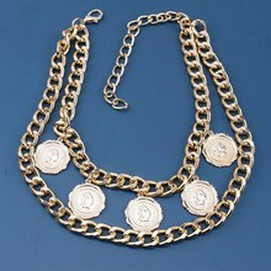 Retro Geometric Chunky Chain Multi-layer Portrait Pendant Tassel Necklace