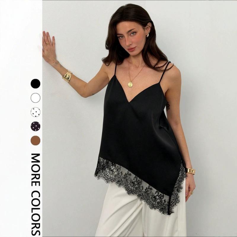 V Neck Irregular Lace Spliced Loose Camisole Tank Top