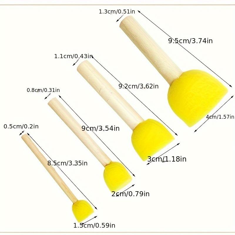 

Набор из 4 круглых губчатых кистей для рисования, дизайн «грибная головка», ручки из натурального дерева, разные размеры, идеально подходит для граффити и художественных проектов