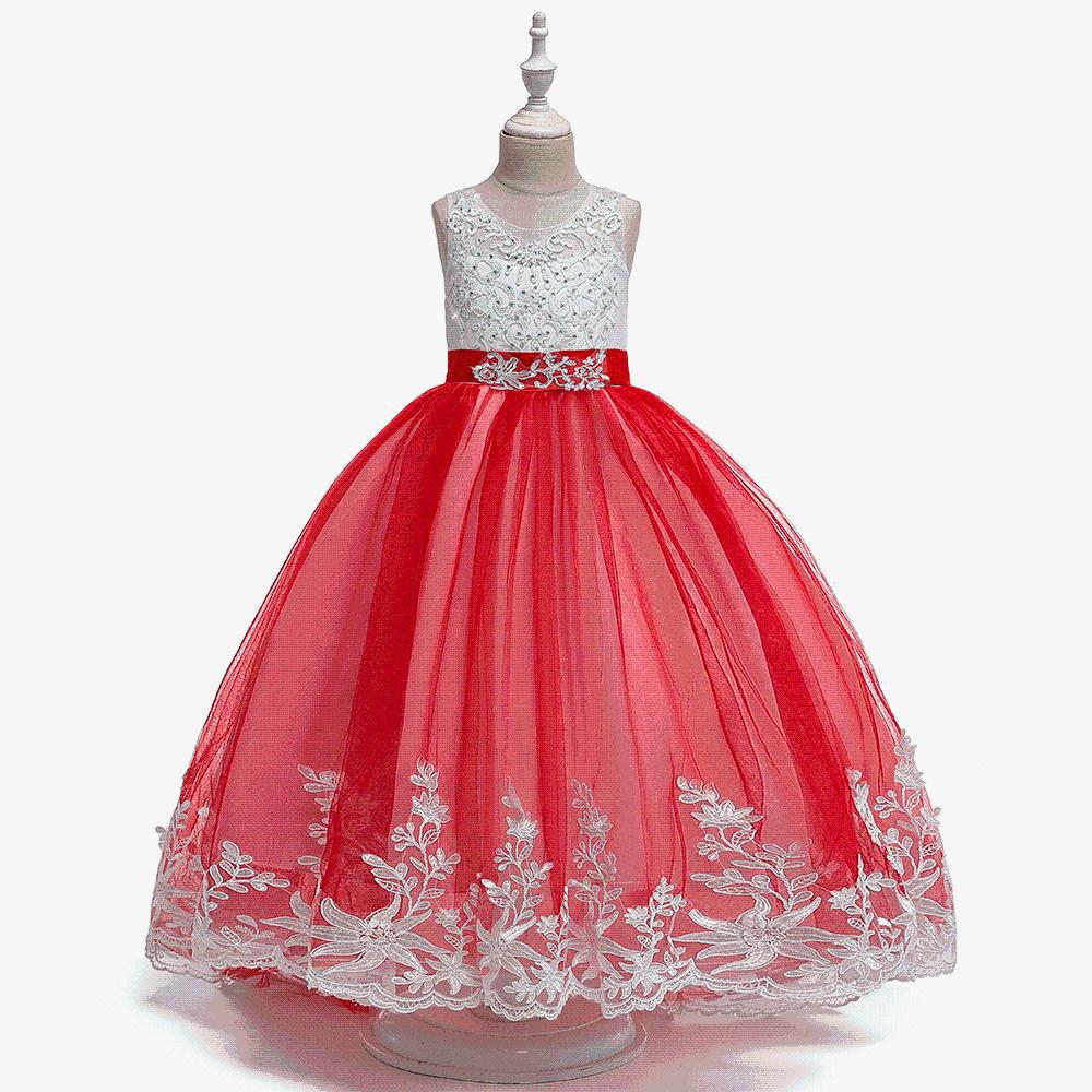 Girls' Lace Beaded Princess Evening Gown with Train