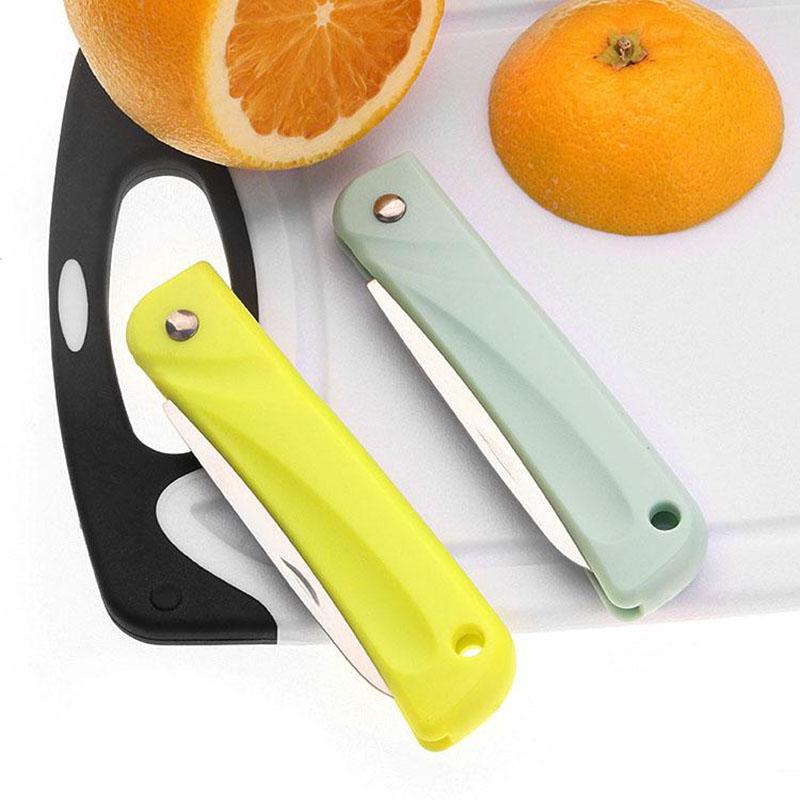Stainless Steel Kitchen Fruit Knives ABS Handle Folding Slicing Knife with Fork Camping Pocket Peeler
