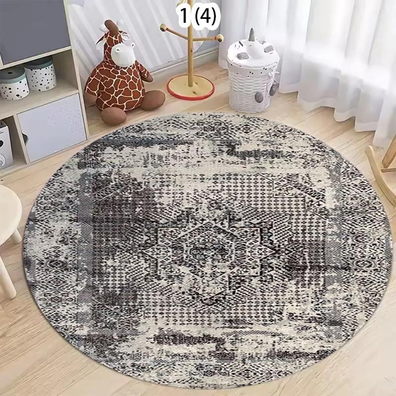 

Vintage 2D Distressed Medallion Round Area Rug for Bedroom Living Room Office Non Slip Washable Floor Mat Home Decorative Carpet 80cm x 80cm
