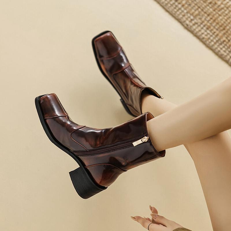 Fashion NEW Autumn/Winter Women Boots Square Toe Chunky Heel Boots Split Leather Shoes for Women Short Modern Boots Vintage Boots Women