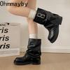 Autumn Winter Belt Buckle Women Pipe Fashion Height Increase Retro Platform Thick Sole Ladies Knight Short Booties